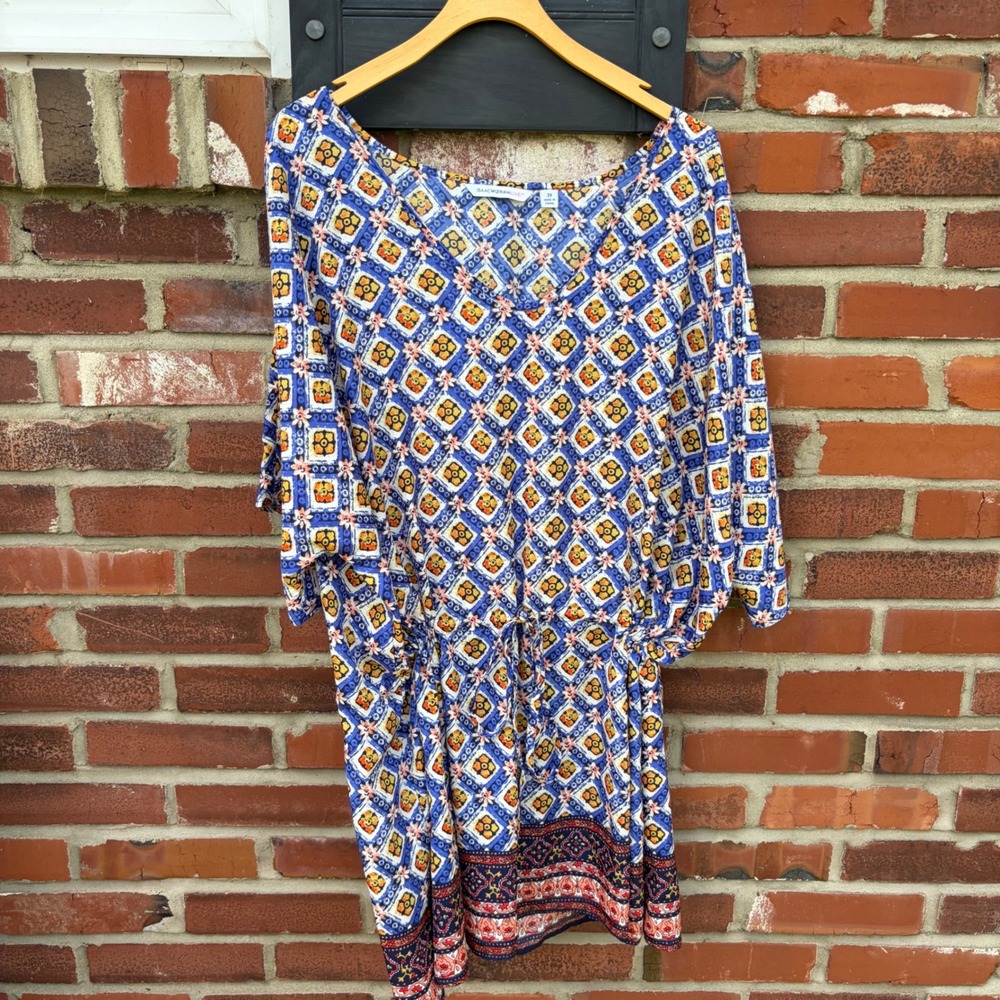 Isaac Mizrahi Live!‎ Blue Orange Geometric Tile Print V-Neck Tunic Top 3X